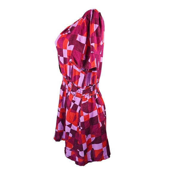 By Anthropologie The Somerset Linen Pink Orange Shorts Pockets Romper Women's L - Picture 2 of 6